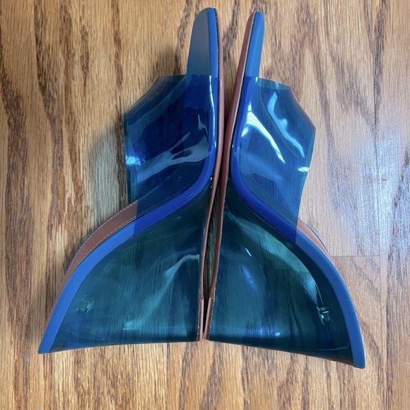 😊SOLD😊Amina Muaddi Blue Lupita Glass Wedge Heeled Sandals in 39 - Picture 8 of 15
